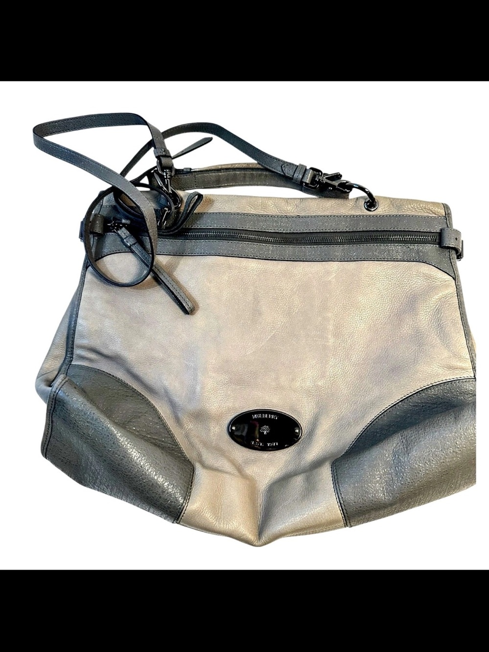 Mulberry Two-Tone Gray and Charcoal Leather Shoulder Bag